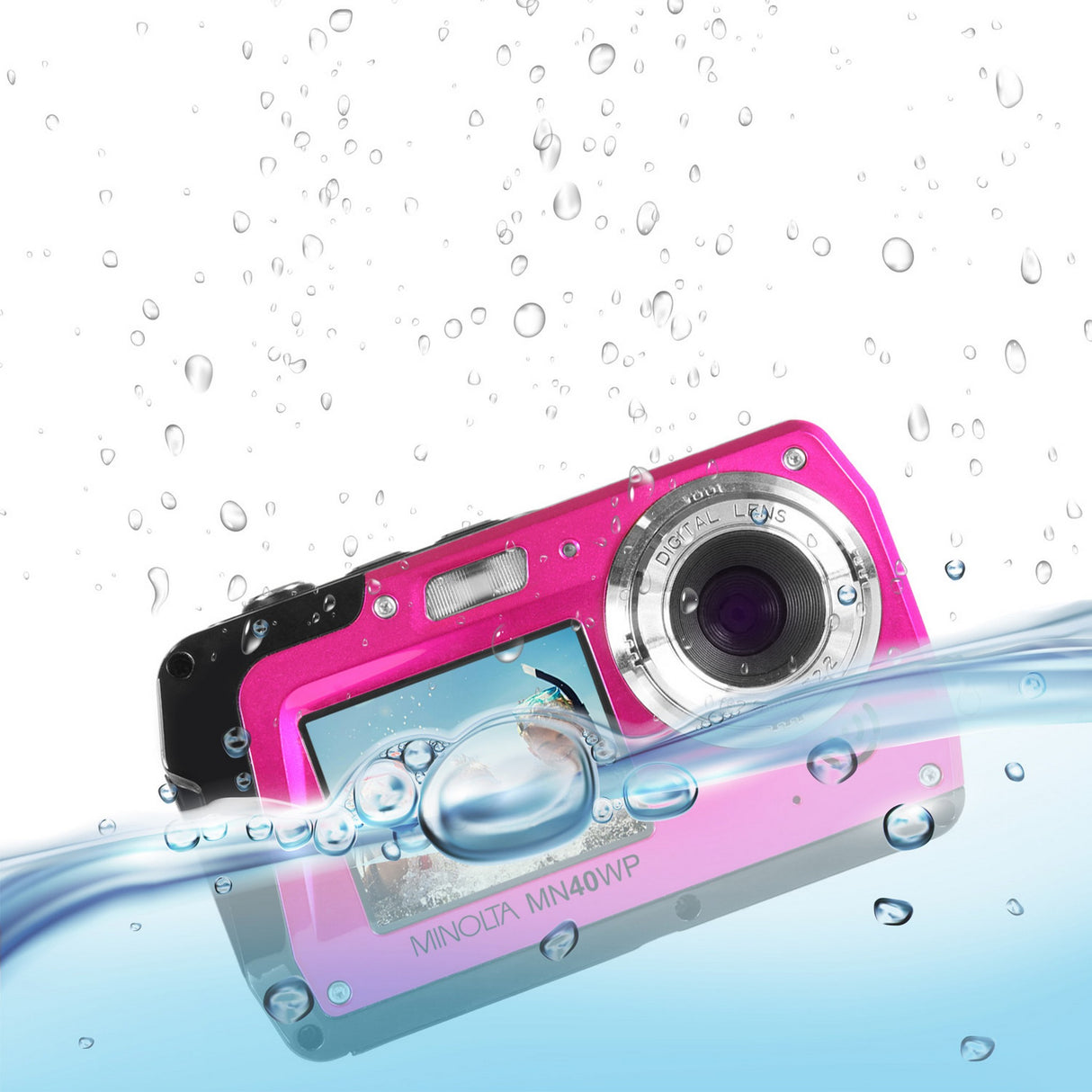 Minolta MN40WP 48 MP 2.7K Ultra HD Waterpoof Digital Camera, Pink