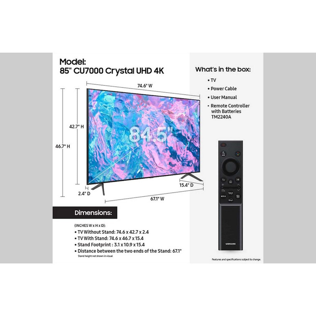 Samsung CU7000 85-Inch Class Crystal 7 Series UHD LED Smart TV