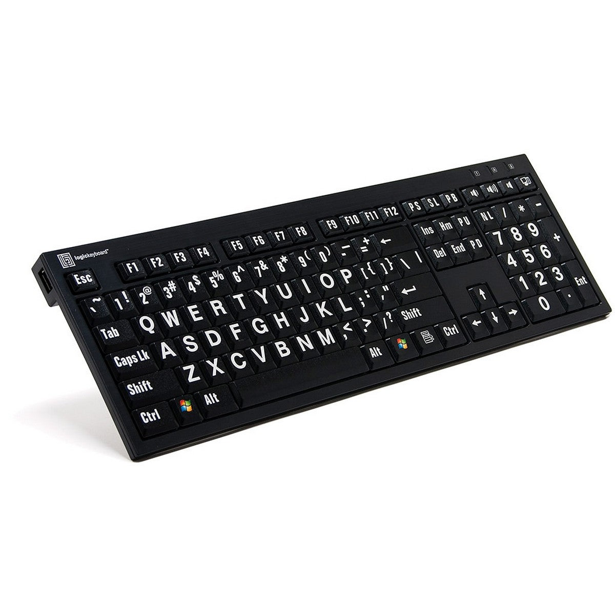 Logickeyboard LargePrint Nero White on Black PC Keyboard XL Printed Slim Line Keyboard White on Black