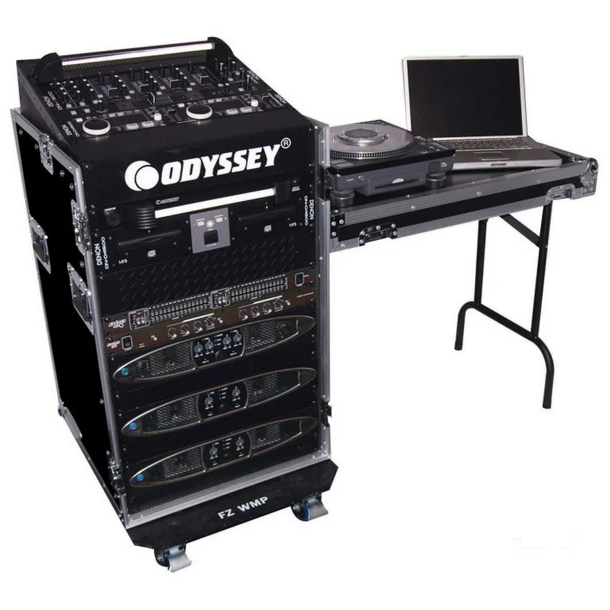 Odyssey 11U Top Slanted 16U Vertical Pro Combo Rack with Side Table and Casters