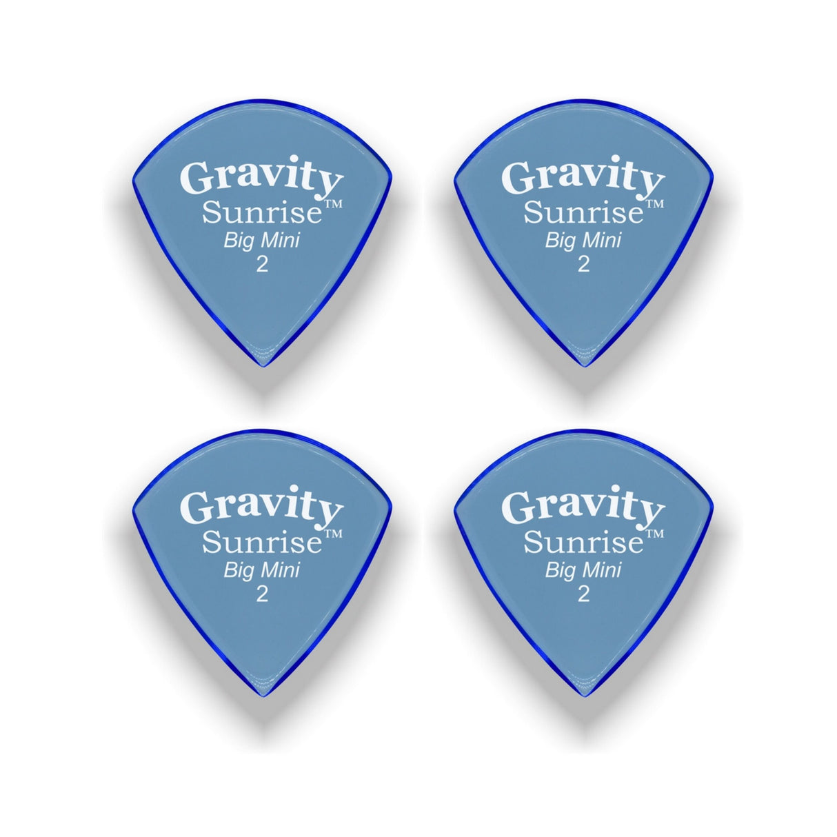 Gravity Picks GSUB2P-4pk Sunrise Series Picks, Polished, Big Mini Size, 2.0mm, Blue, 4-Pack