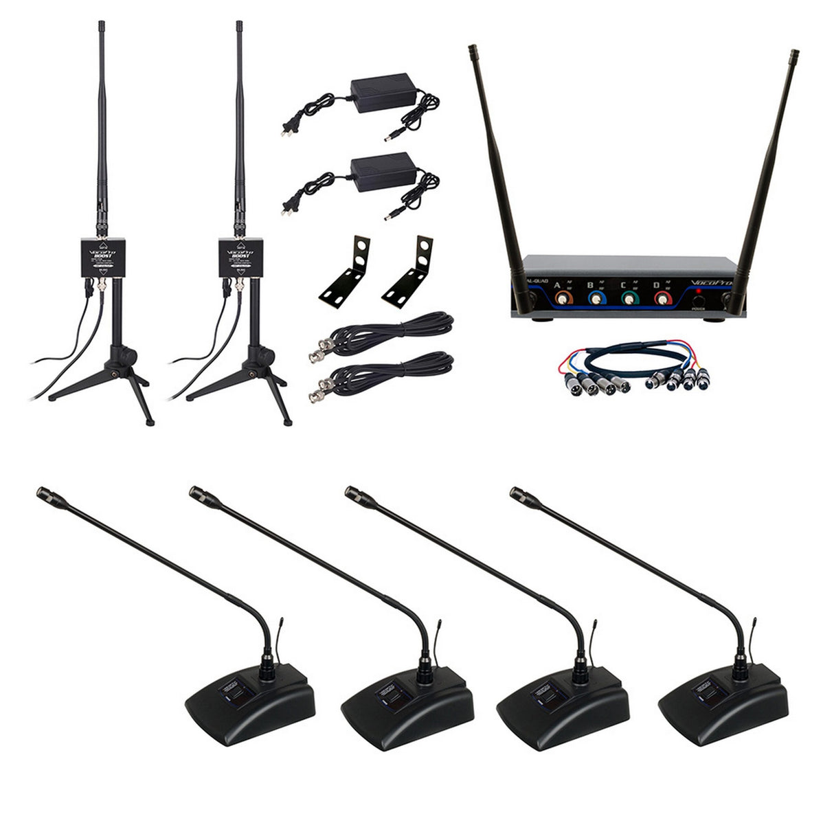 VocoPro BOOST-CONFERENCE-4 Long-Range Digital Wireless Microphone System, 4 Set