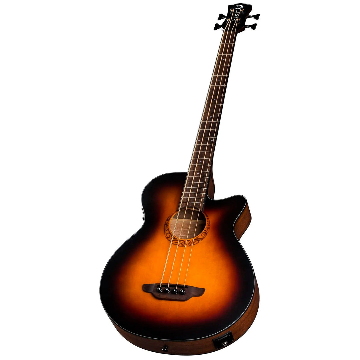 Luna Guitars Tribal 34-Inch Long Scale Tobacco Sunburst Acoustic-Electric Bass Guitar, 4-String