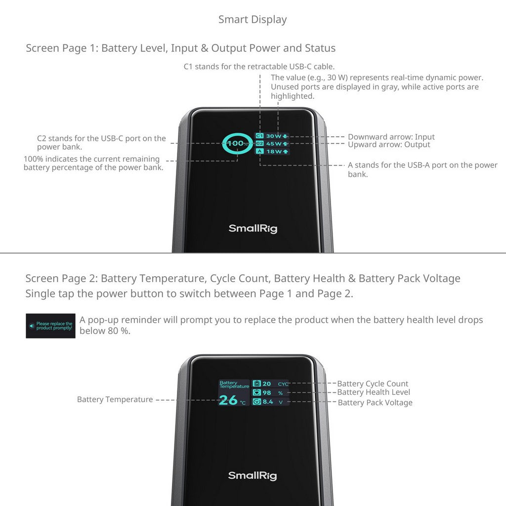 SmallRig Nano36 6057 Power Bank With Retractable USB-C Cable And V-Mount Plate