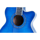 Washburn EA15 Festival Series Mini Jumbo Cutaway Acoustic Electric Guitar, Flame Transparent Blue Finish