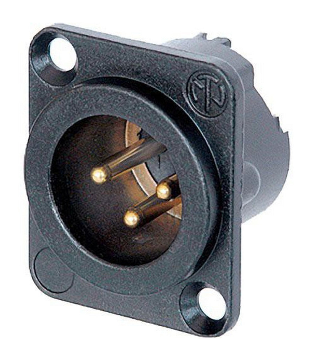 Neutrik NC3MD-LX-B, 3 Pin Male Panel Mount Receptacle - Black/Gold