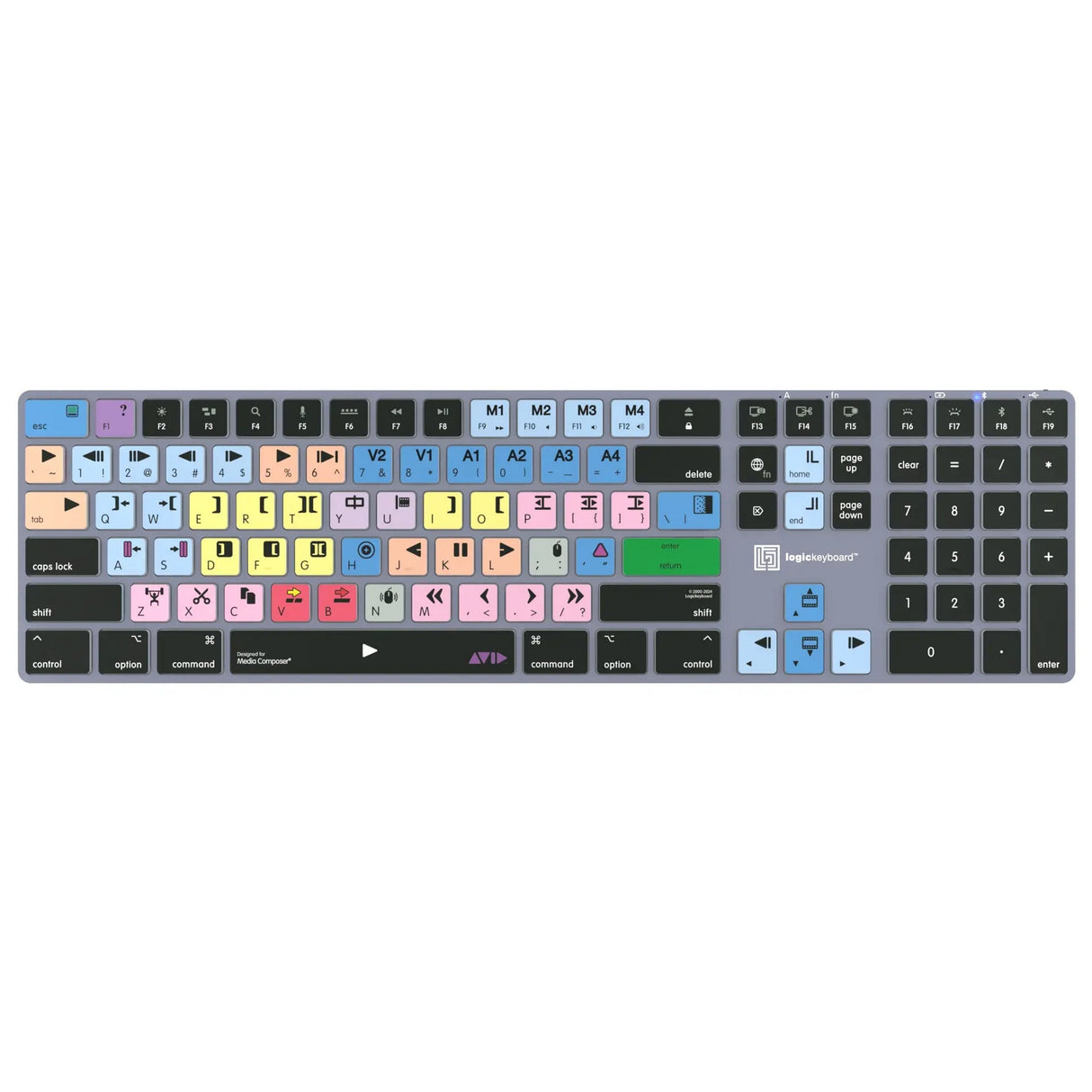 Logickeyboard Titan Wireless Backlit Shortcut Mac Keyboard for Avid Media Composer Classic Layout