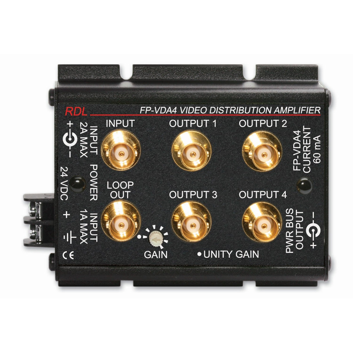 RDL FP-VDA4 NTSC/PAL Video Distribution Amplifier, 1 x 4, BNC