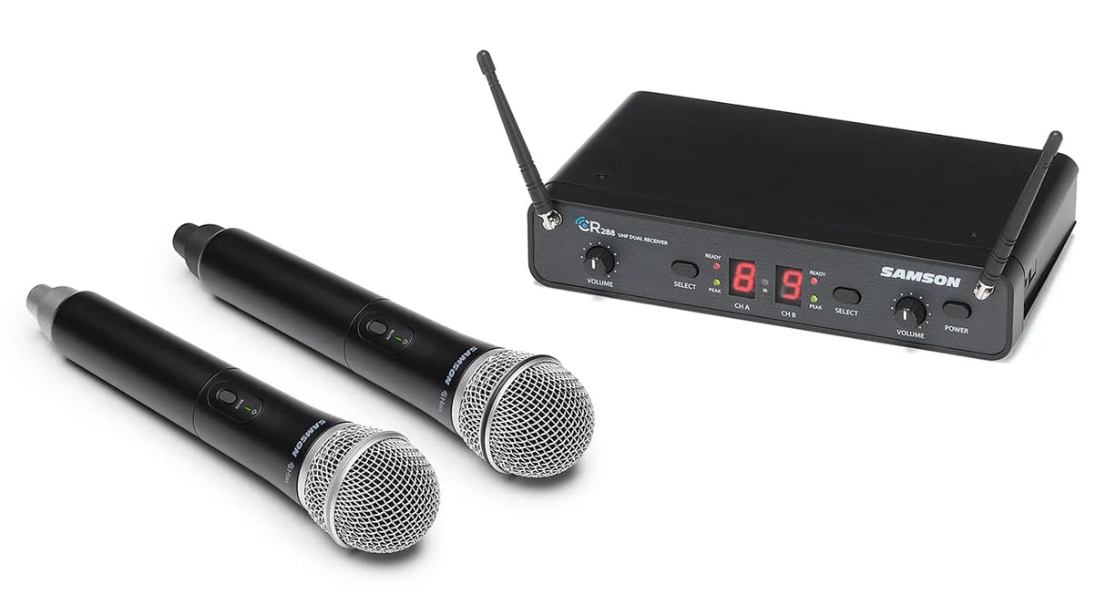 Samson Concert 288 Handheld Dual Channel Wireless Microphone System, Band I 518-542MHz/542-566MHz