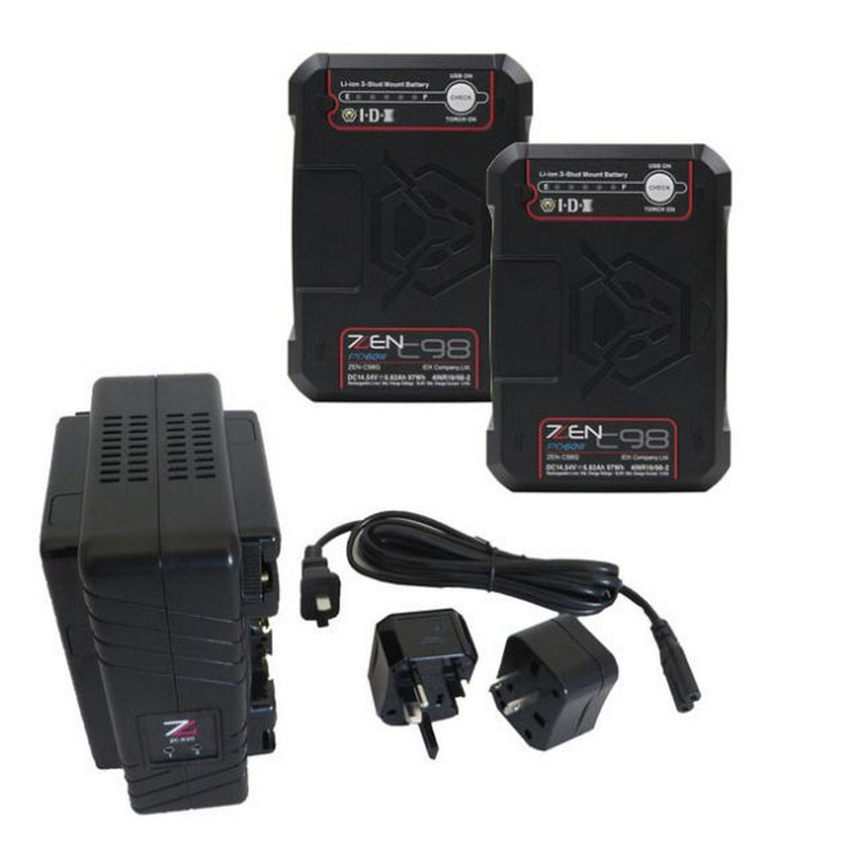 IDX ZC-2C98G Dual-Channel Li-Ion Battery Charger and Two ZEN-C98G Battery Kit