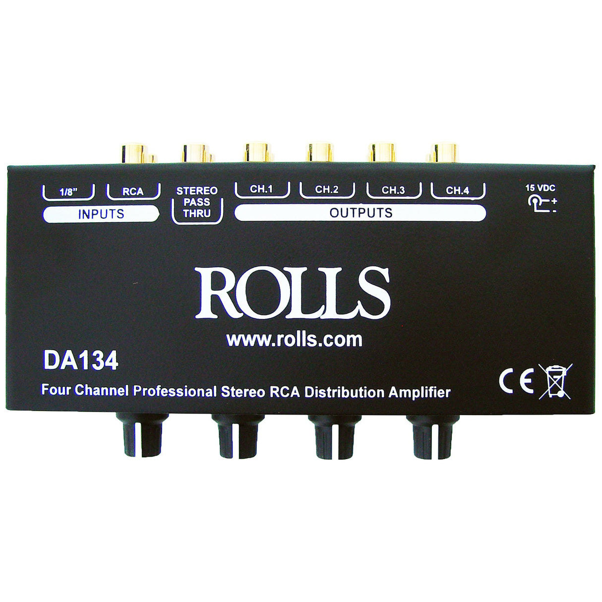 Rolls DA134 4 Channel Volume Control Mono Stereo RCA 1/8 inch Inputs Distribution Amplifier