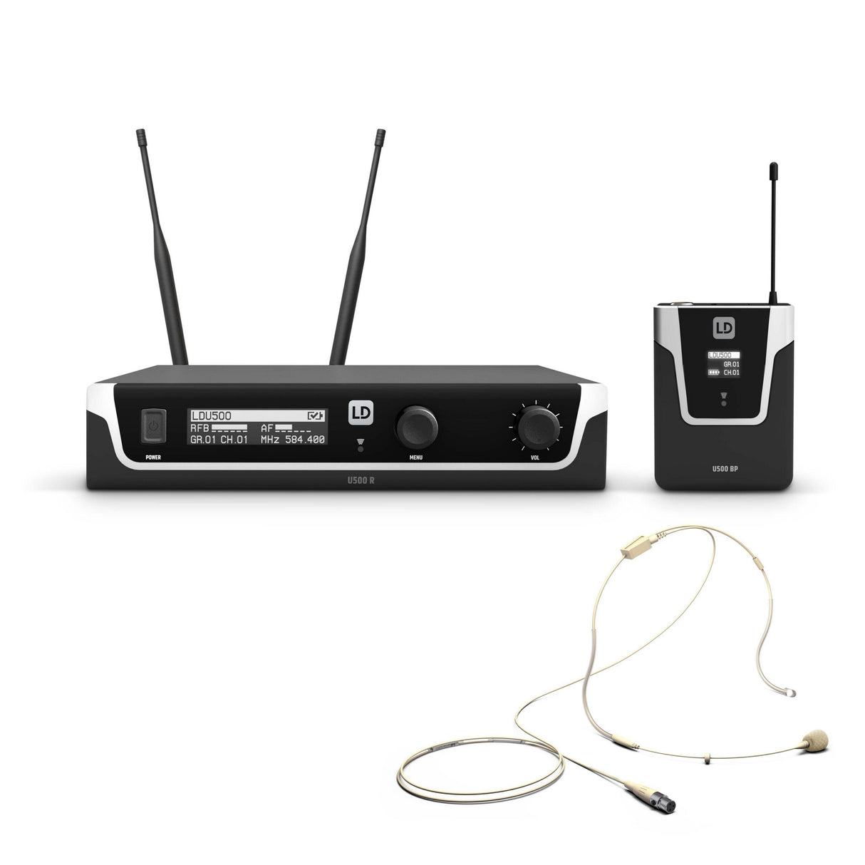 LD Systems U505 BPHH Wireless Microphone System with Bodypack and Headset, 584-608 MHz, Beige