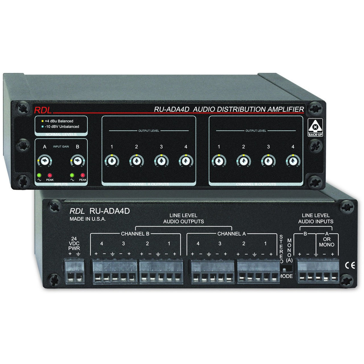 RDL RU-ADA4D 4 Channel Stereo Audio Distribution Amplifier