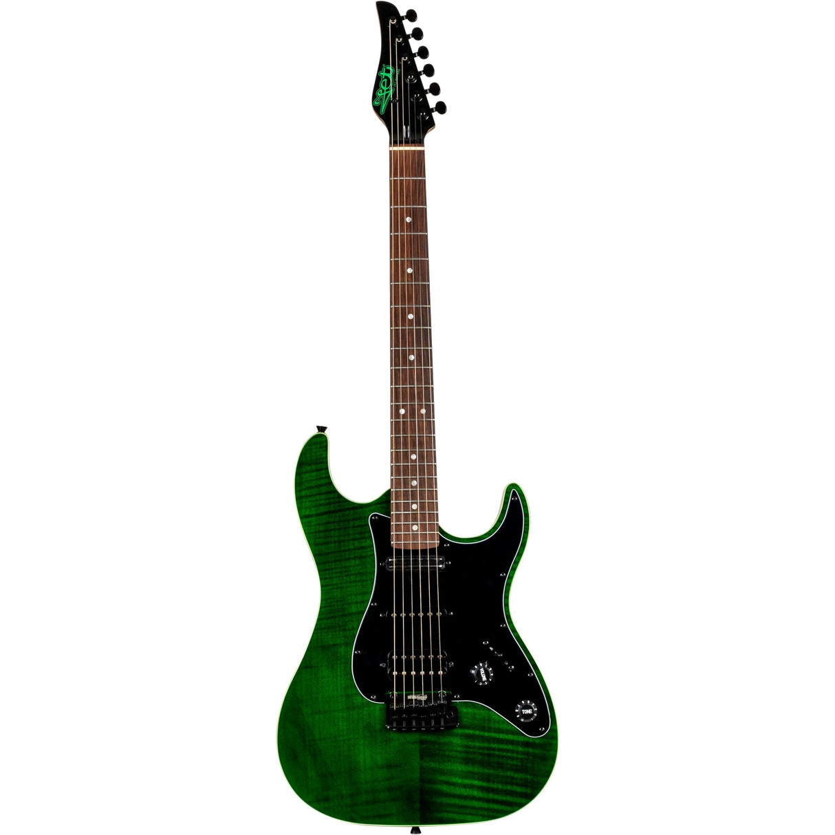 JET Guitars JS-450 Canadian Roasted Maple Basswood Electric Guitar with HSS Ceramic Pickup, Transparent Green