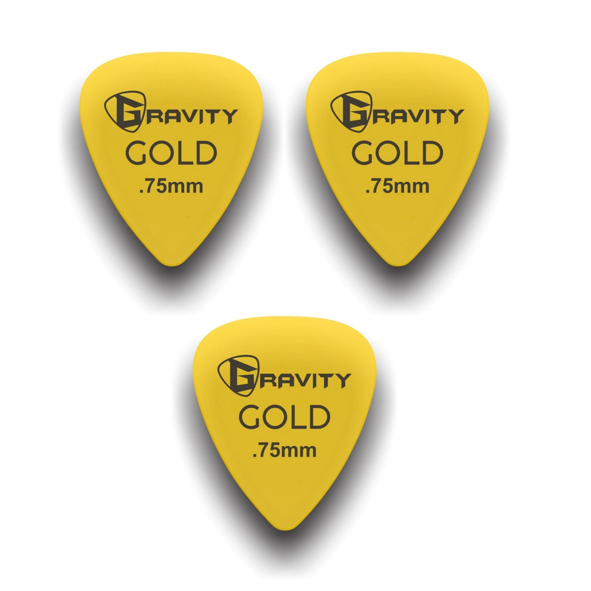 Gravity Picks GP75YE-3pk Colored Gold Series Picks, Traditional 351, 0.75mm, Yellow, 3-Pack