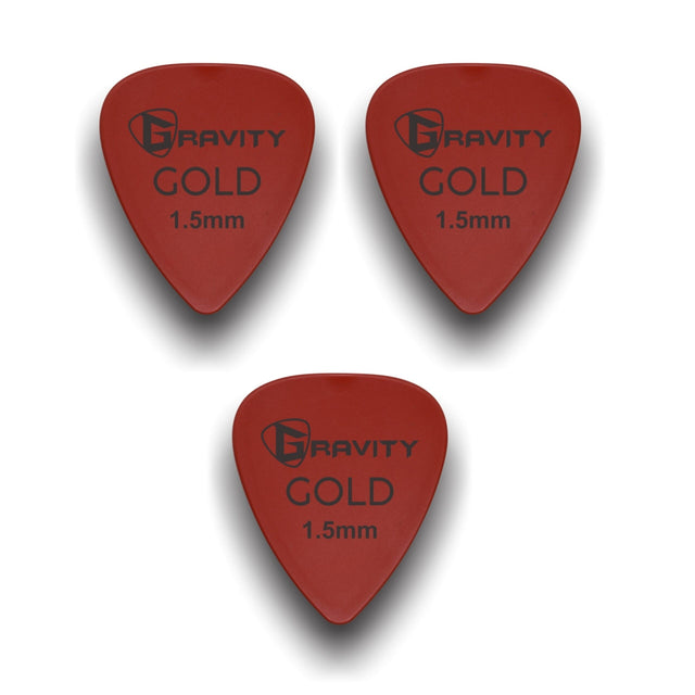 Gravity Picks GP15RD-3pk Colored Gold Series Picks Traditional 351 1.5mm Red 3-Pack - accessories