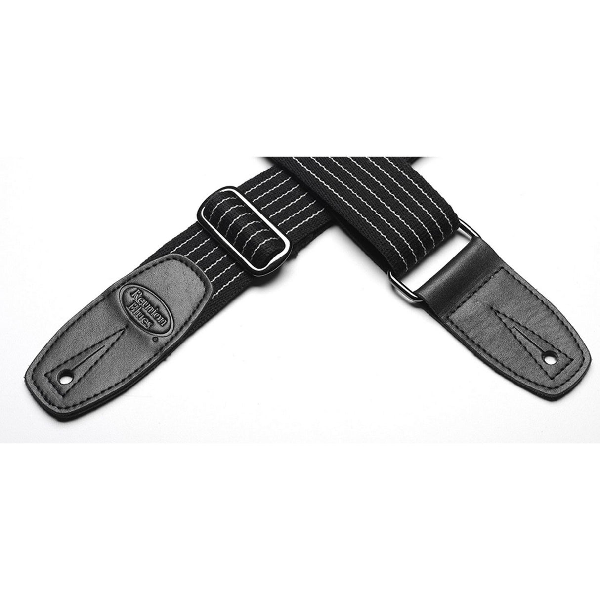 Reunion Blues RBS-28PS Merino Wool Guitar Strap, Black, White Pinstripe, with Classic Black Leather Tab