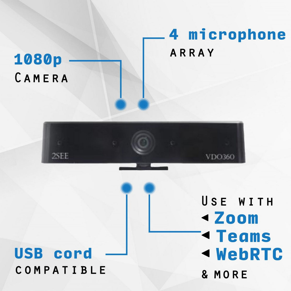 VDO360 VDOS4M 2SEE Personal Visual Collaboration Camera with Built-In Microphones, Black