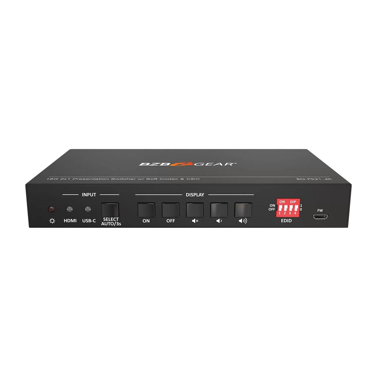 BZBGEAR 4K 2x1 18G 60Hz 4:4:4 Presentation 2-Port KVM Switcher with HDMI and USB-C Inputs