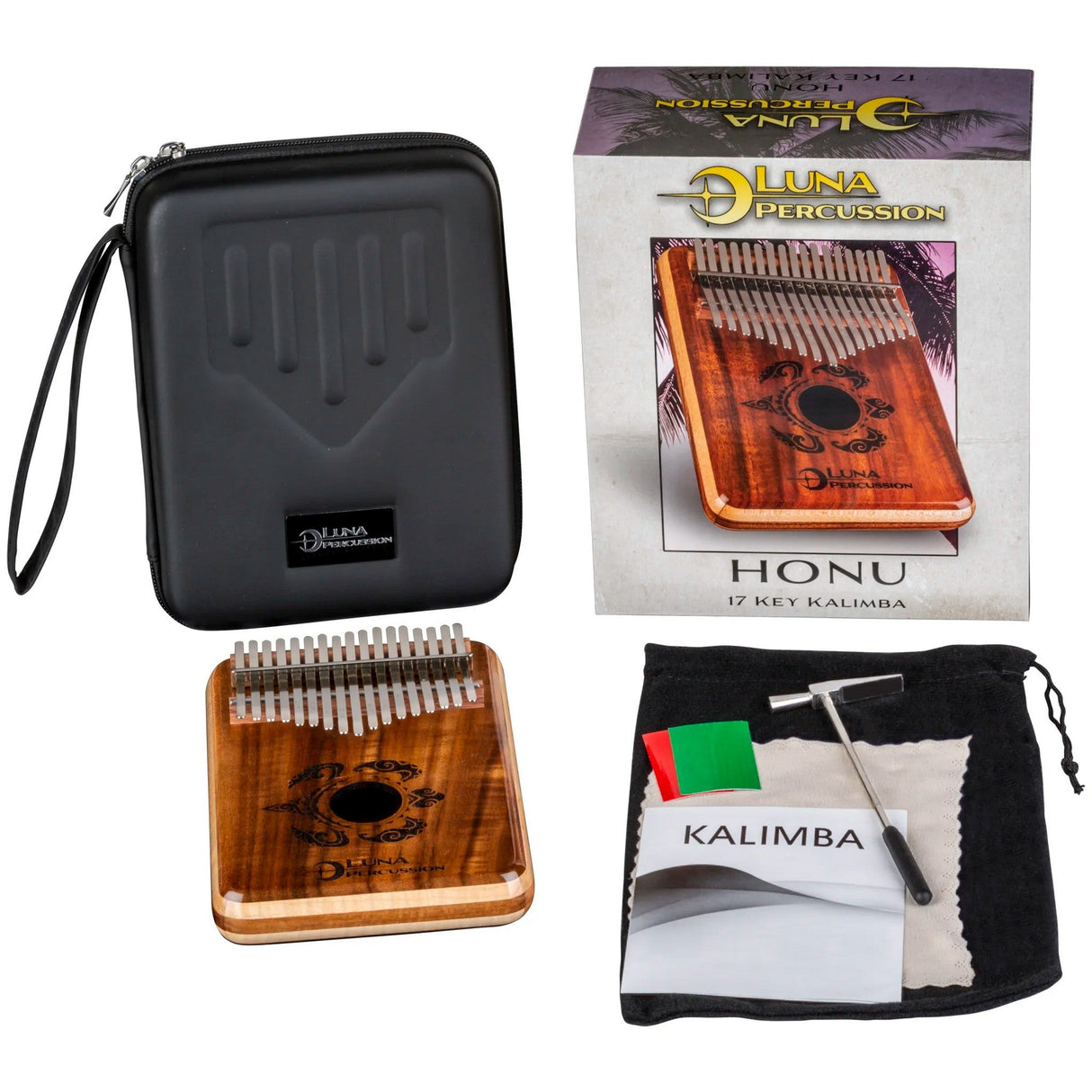 Luna Guitars Honu Koa 17-Key Kalimba, Key of C