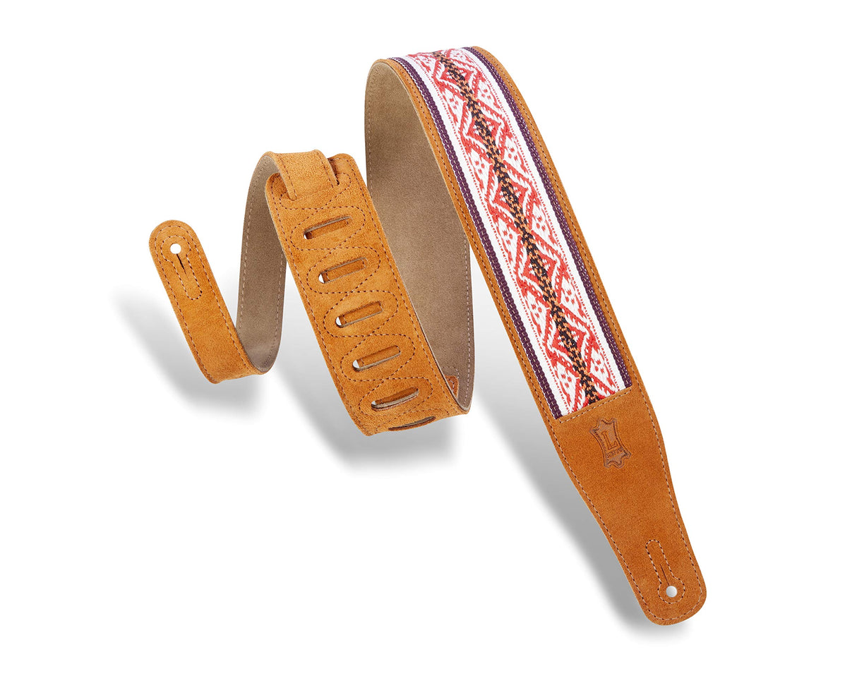 Levy's Embellish Suede Guitar Strap, Honey, Red, White