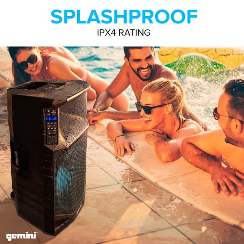 Gemini GSW-T1500PK IPX4 Splashproof Portable 15 Inch PA Speaker with Stand and Microhone