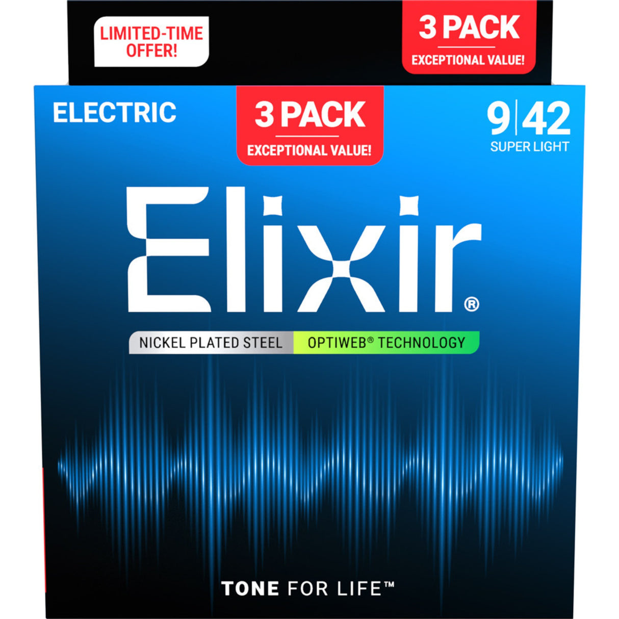 Elixir 16571 Nickel-Plated Steel OPTIWEB Electric Guitar Strings 3-Pack - Super Light (9-42)