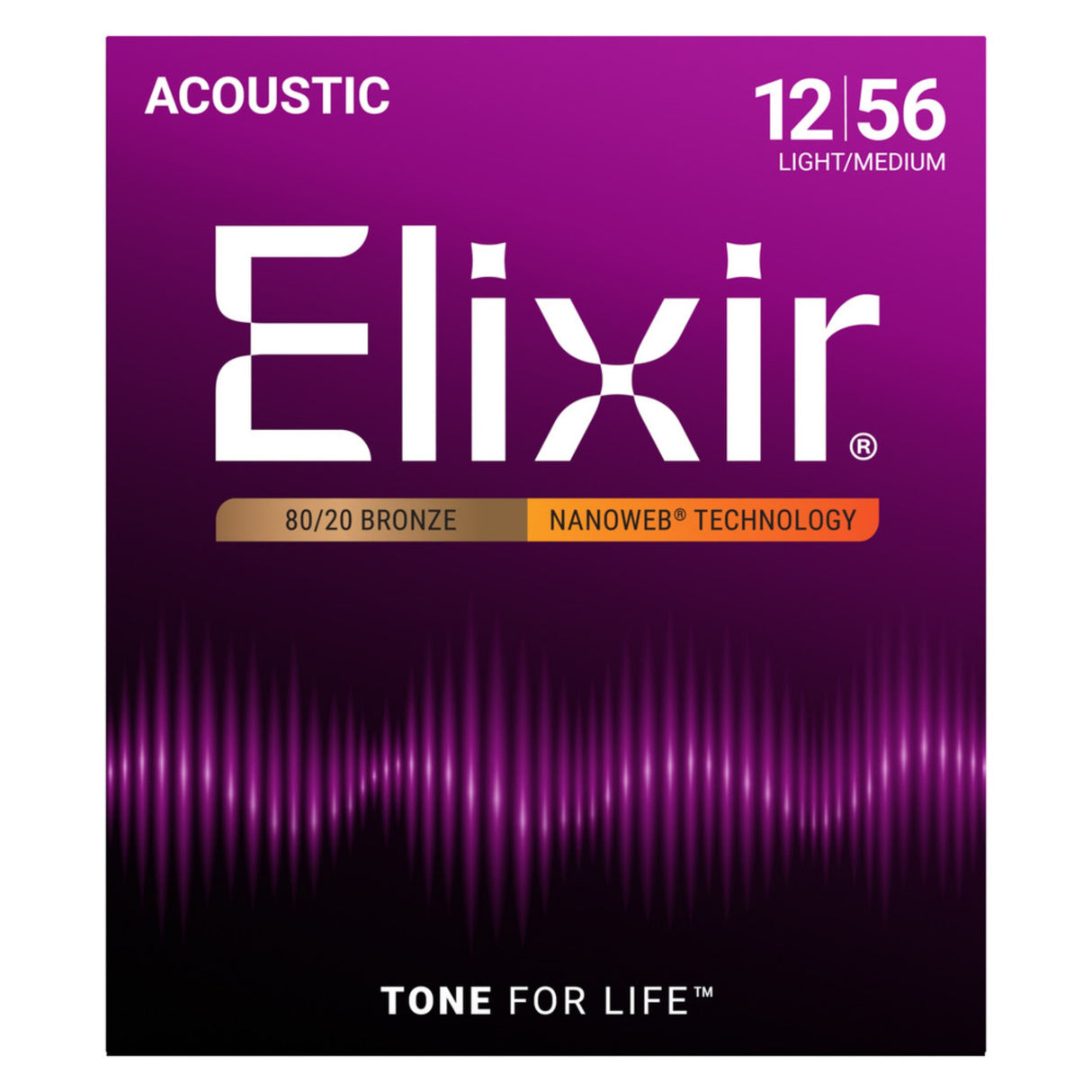 Elixir 11077 80/20 Bronze NANOWEB Acoustic Guitar Strings - Light/Medium (12-56)