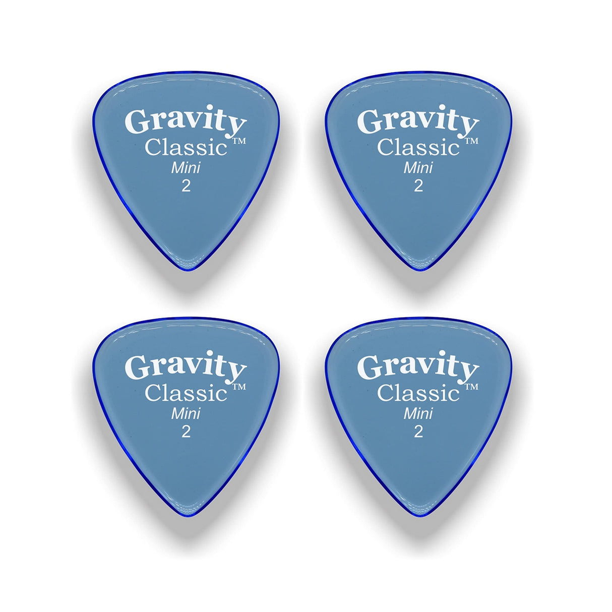 Gravity Picks GCLM2P-4pk Classic Picks, Polished, Mini Size, 2mm, Blue, 4-Pack