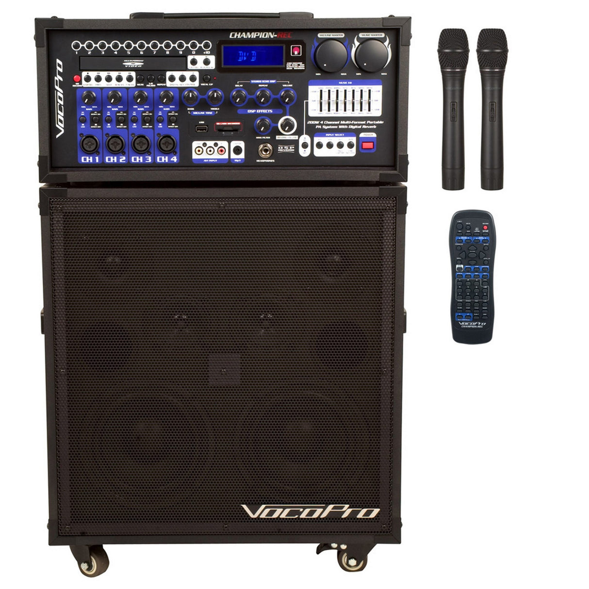 VocoPro CHAMPION-REC-4 200W 4-Channel Multi-Format Portable PA System with Digital Recorder