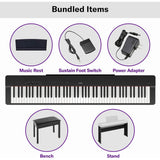 Yamaha P225BLB 88-Key Weighted Digital Piano Bundle with Stand, Bench