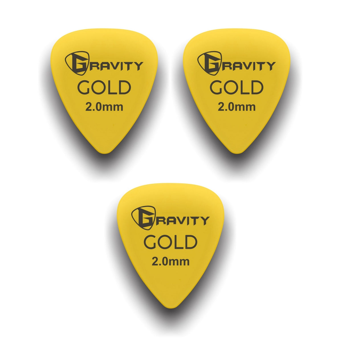 Gravity Picks GP20YE-3pk Colored Gold Series Picks Traditional 351 2.0mm Yellow 3-Pack - accessories
