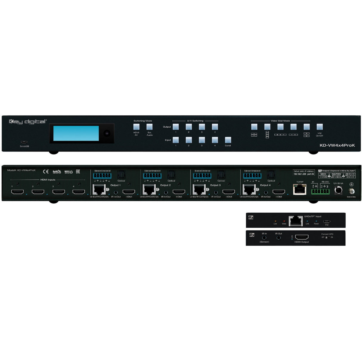 Key Digital KD-VW4x4ProK 4K UHD 4 I/O Video Wall Processor and Seamless Matrix Switcher