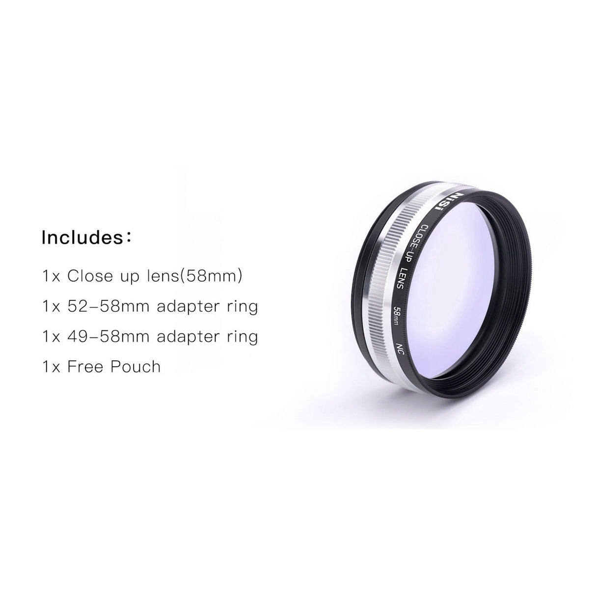 NiSi Close Up Lens Kit NC 58mm with 49 and 52mm Adaptors