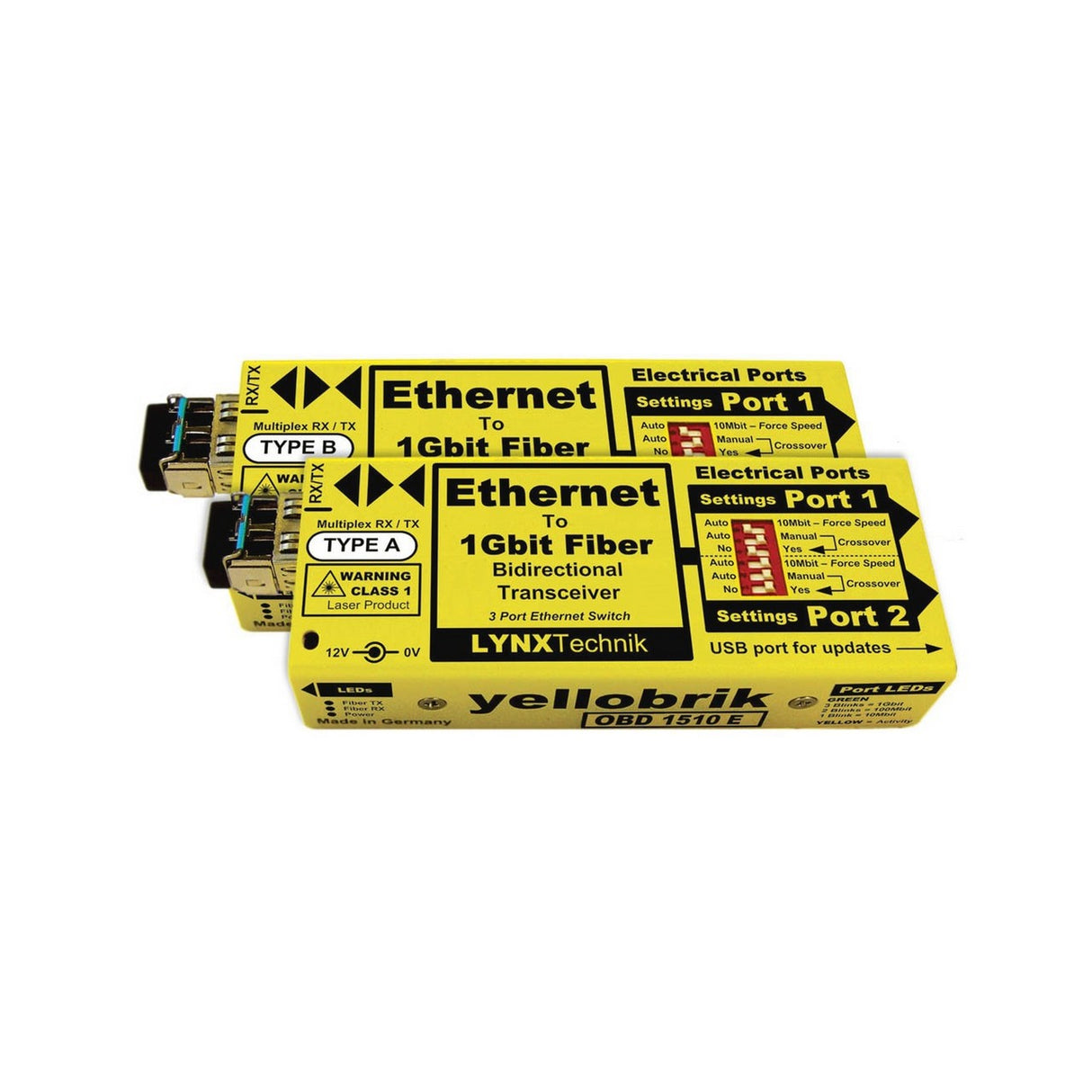 LYNX Technik OBD 1510 E Yellobrik Bidirectional Ethernet to Fiber Extender Pair