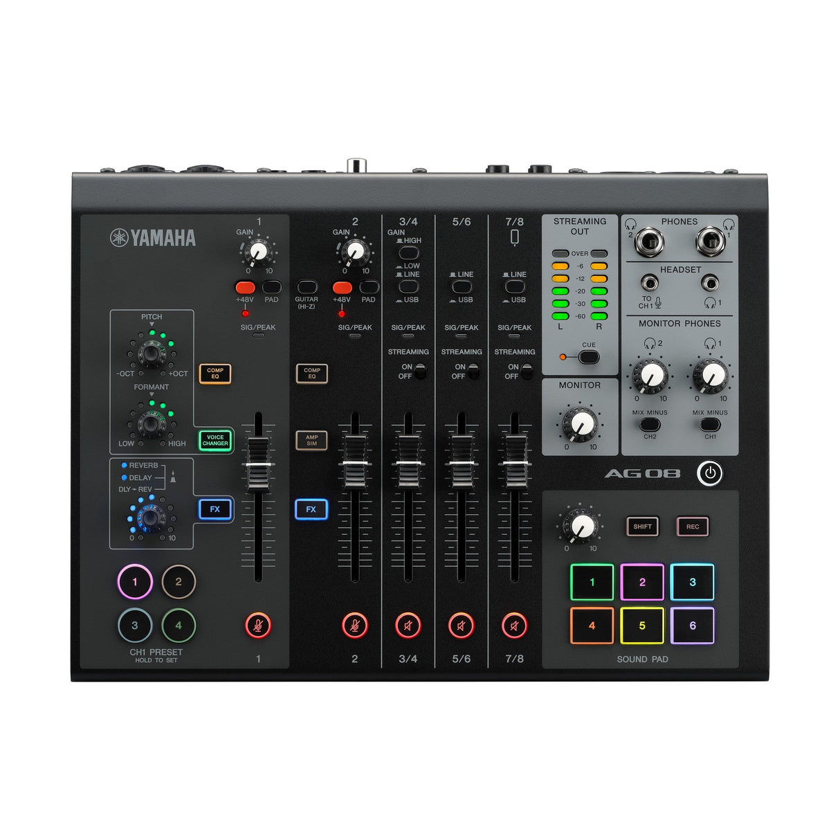 Yamaha AG08 8-Channel All-In-One Live Streaming Mixer, Black