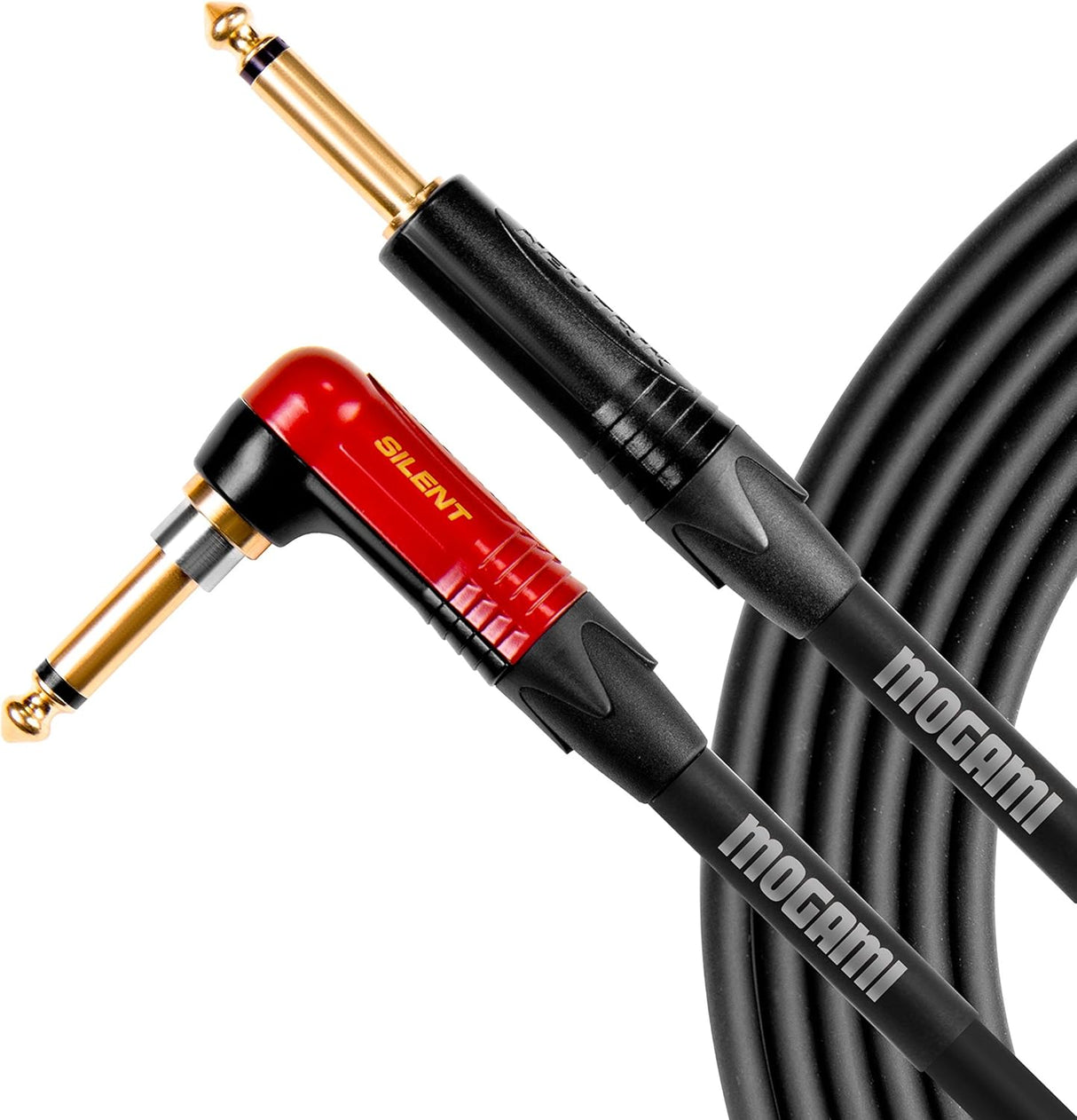 Mogami PLAT GTR-12 Silent R Platinum 1/4" TS Angled to 1/4" TS Straight Guitar Instrument Cable, 12 Foot