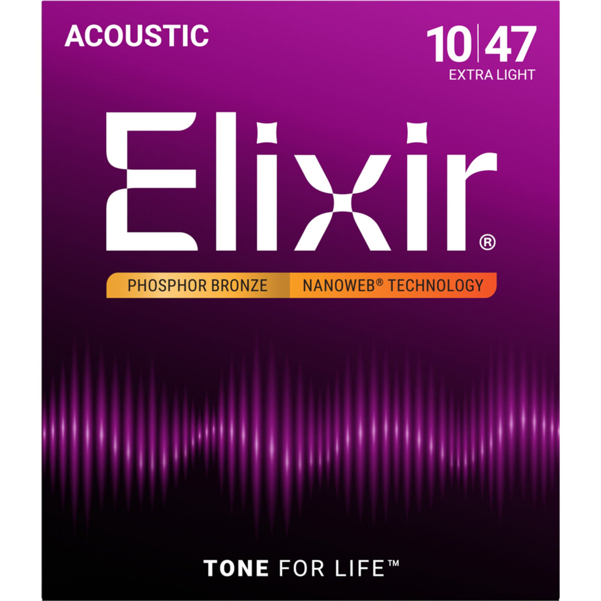 Elixir 16002 Phosphor Bronze NANOWEB Acoustic Guitar Strings - Extra Light (10-47)