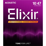 Elixir 16002 Phosphor Bronze NANOWEB Acoustic Guitar Strings - Extra Light (10-47)