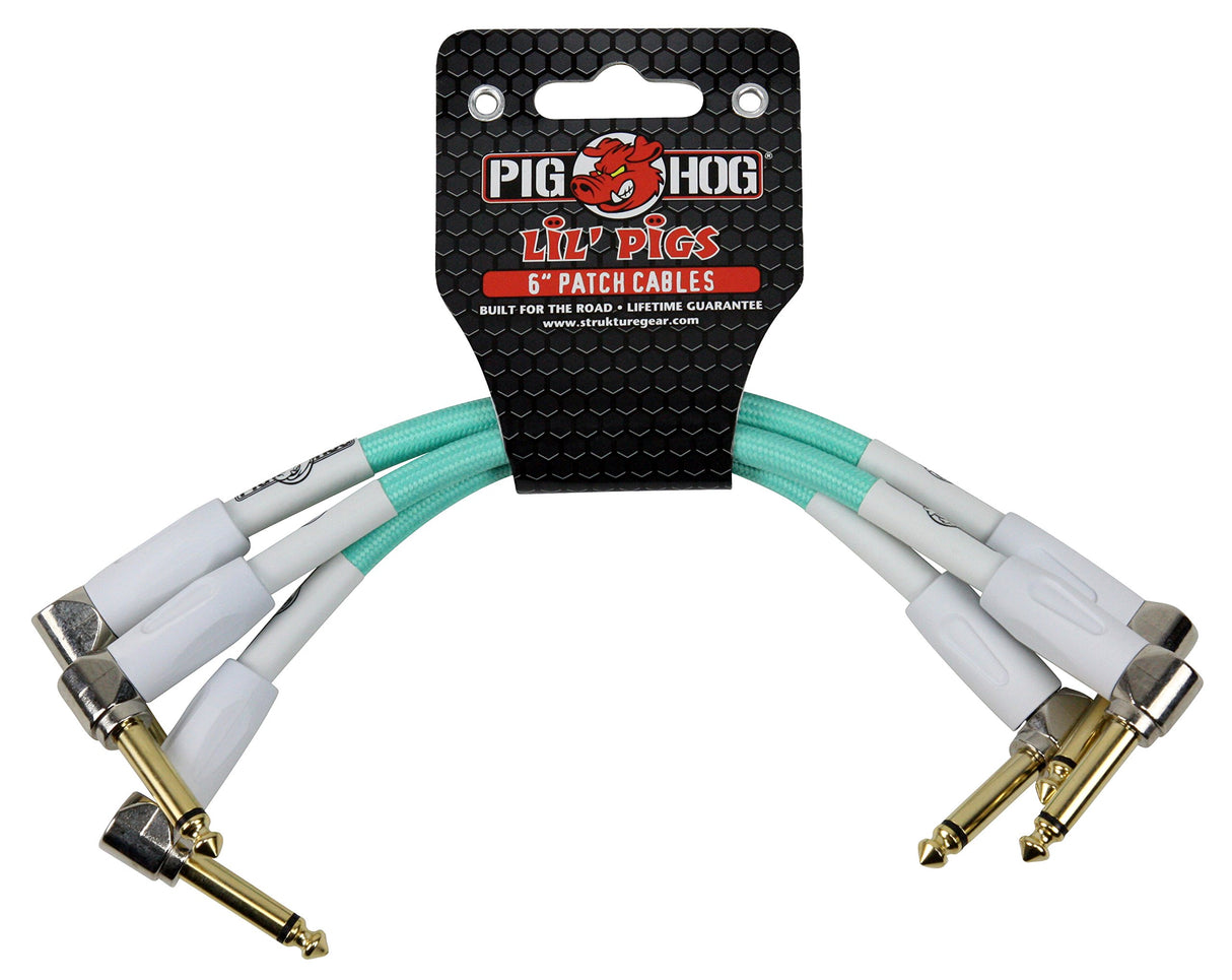 Pig Hog PHLIL6SG "Seafoam Green" 6-Inch Patch Cables, 3-Pack