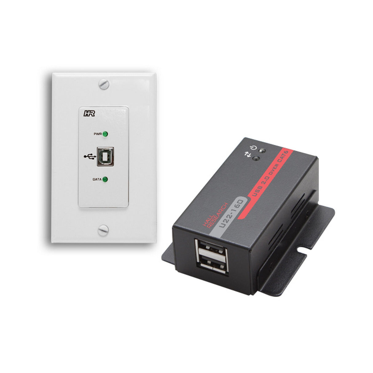 Hall Technologies U22-160-DP USB 2.0 over UTP Extender Decora Wall Plate with 2-Port Hub