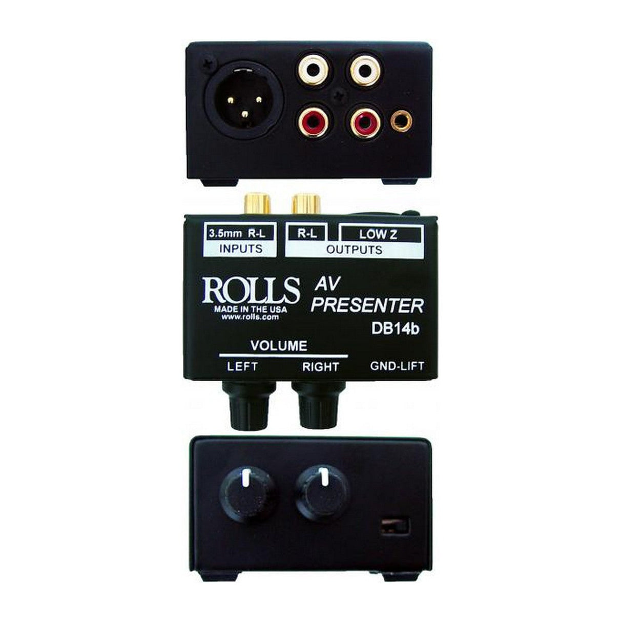 Rolls DB14b Stereo RCA 1/8 inch Signals Split RCA XLR Outputs Individual Volume Controls Direct Box