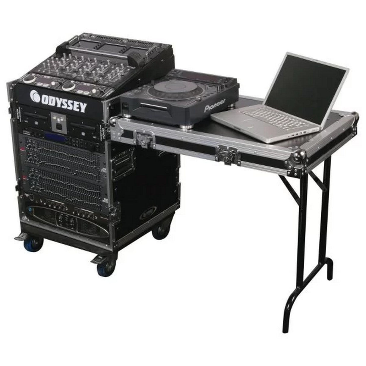 Odyssey 11U Top Slanted 12U Vertical Pro Combo Rack with Side Table and Casters