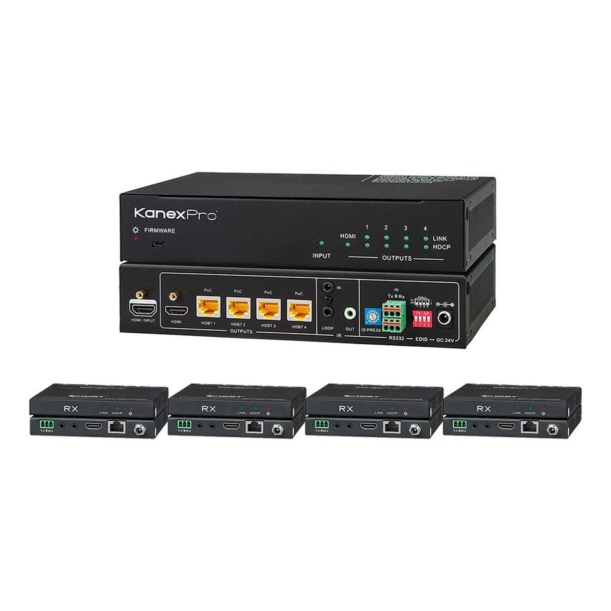 KanexPro SP-HDBT1X4KIT 4K HDBaseT 1 x 4 Distribution Amplifier with 4 Receivers