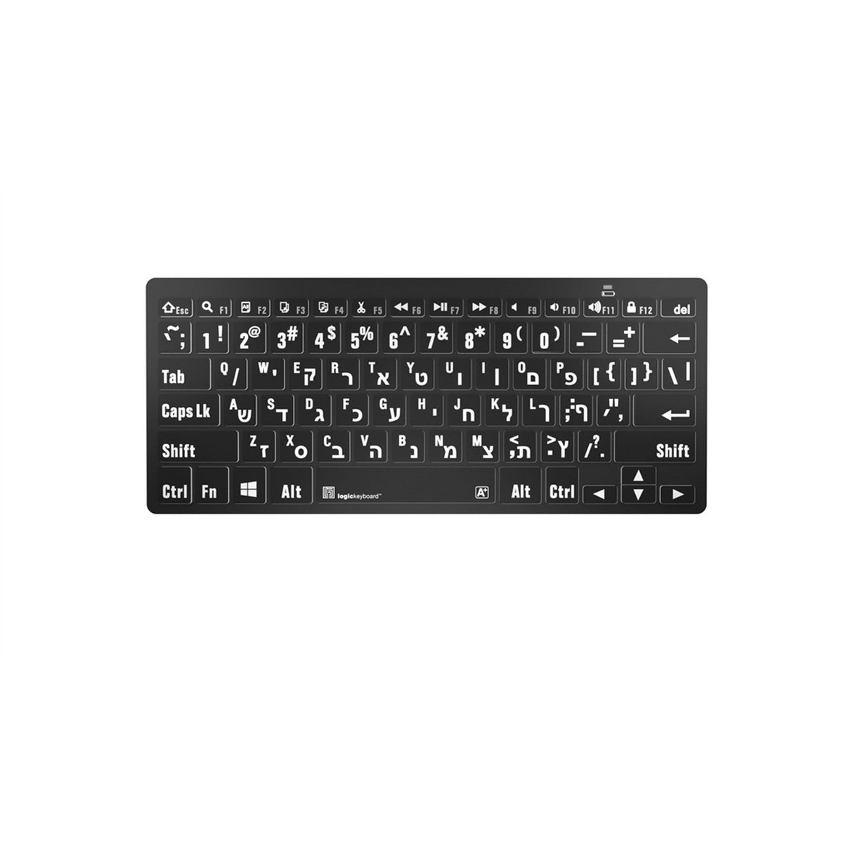 Logickeyboard LargePrint White/Black PC Bluetooth Mini Keyboard, Hebrew and US English