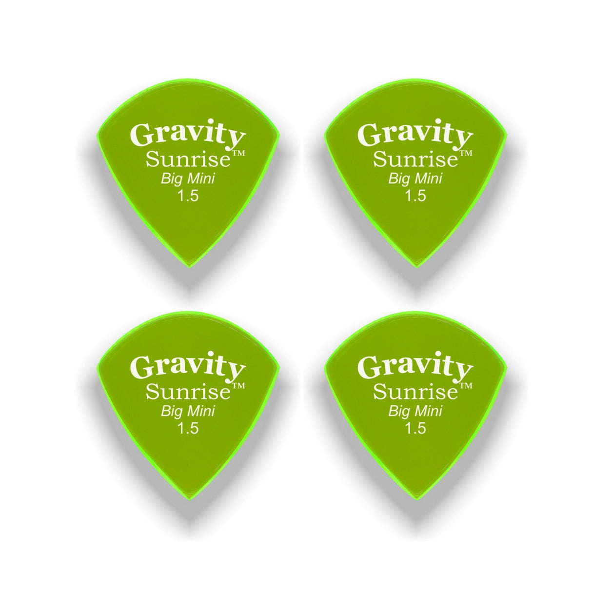 Gravity Picks GSUB15P-4pk Sunrise Series Picks, Polished, Big Mini Size, 1.5mm, Fluorescent Green, 4-Pack