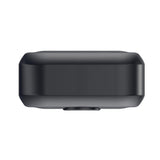 Hollyland Lark M2 shine charcoal charging case top-down view closed: matte black rectangular case with rounded chamfered edges, slim low-profile design for pocketable wireless lavalier microphone system storage