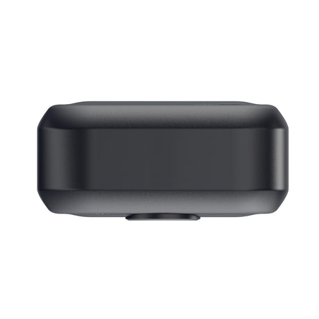 Hollyland Lark M2 shine charcoal charging case top-down view closed: matte black rectangular case with rounded chamfered edges, slim low-profile design for pocketable wireless lavalier microphone system storage