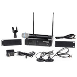 Pure Resonance Audio School Sound System with Dual A115 15-Inch Bluetooth Loudspeakers, MX9 9-Channel Mixer, WMS1-HH Wireless Microphone, and PTT1 Gooseneck Microphone