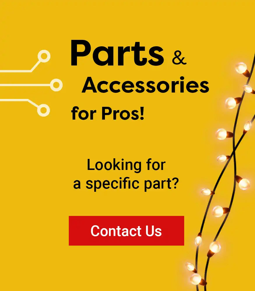 AVLGEAR Banner - Promotional text for parts and accessories with a yellow background and contact us button.